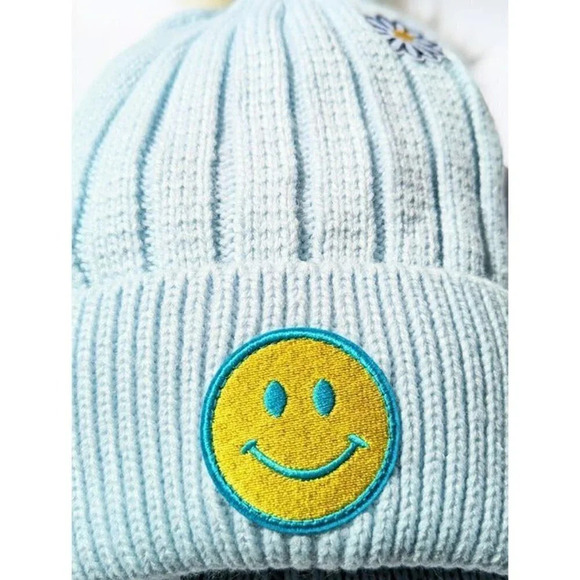 Aqua Women's Patch Pom-Pom Knit Hat Light Blue O/S (MSRP $58) - Picture 3 of 4